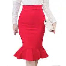 Женские юбки размера плюс, высокая талия, облегающая юбка, элегантная Офисная Женская эластичная юбка с оборками, Женская юбка размера плюс, saia 5XL