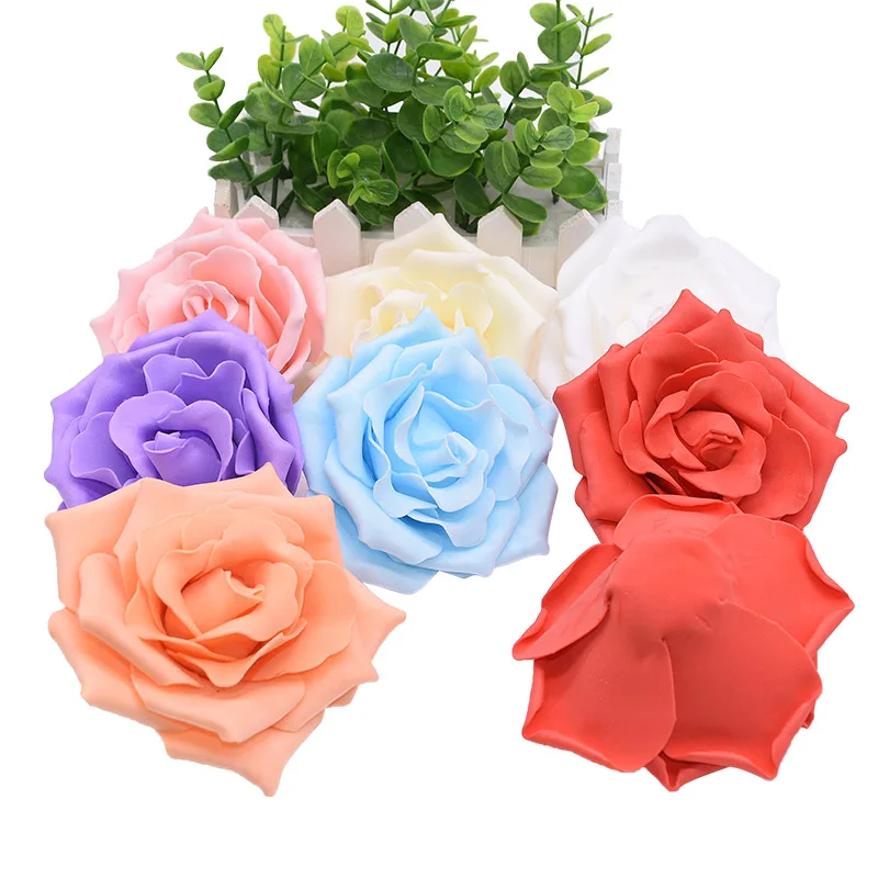 20pcs 10cm Large Flower Artificial Foam Blossom Rose Flowers for Wedding Decoration DIY Scrapbooking Pom Pom Rosette Fake Flower