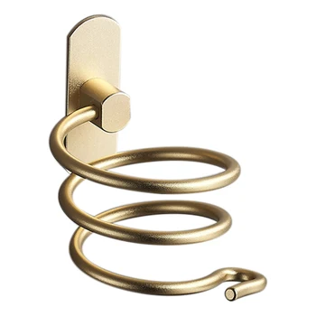 

Hair Dryer Rack Free Punching Space Aluminum Wall-Mounted Bathroom Racks Adhesive Bathroom Storage Toil-Gold