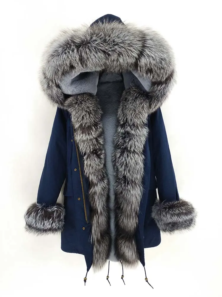 

2019 Winter Jacket Women Long Parka Real Gold Fox Fur Collar Hood big fur outerwear Detachable Thick Warm Parkas Streetwear