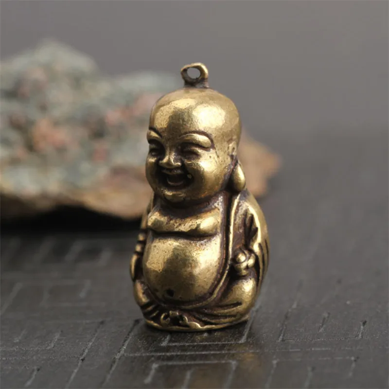 Vintage Solid Brass Maitreya Buddha Statue Key Chain Pendants Pure Copper Laughing Big Belly Figurine Hanging Ornaments | Дом и сад