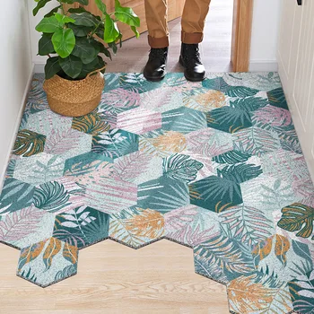 

Hexagon Pattern Nordic Door Mat Carpet PVC Silk Loop Household Indoor Outside Entrance Mats Carpet Non-slip Easy Clean Door Mats