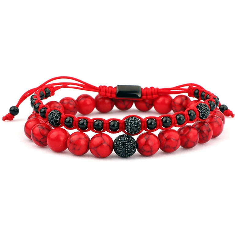 de 2 pulseras de macramé con cuentas de piedra roja para hombre y joyería de regalo, novedad de 2020|Pulseras hilo| - AliExpress