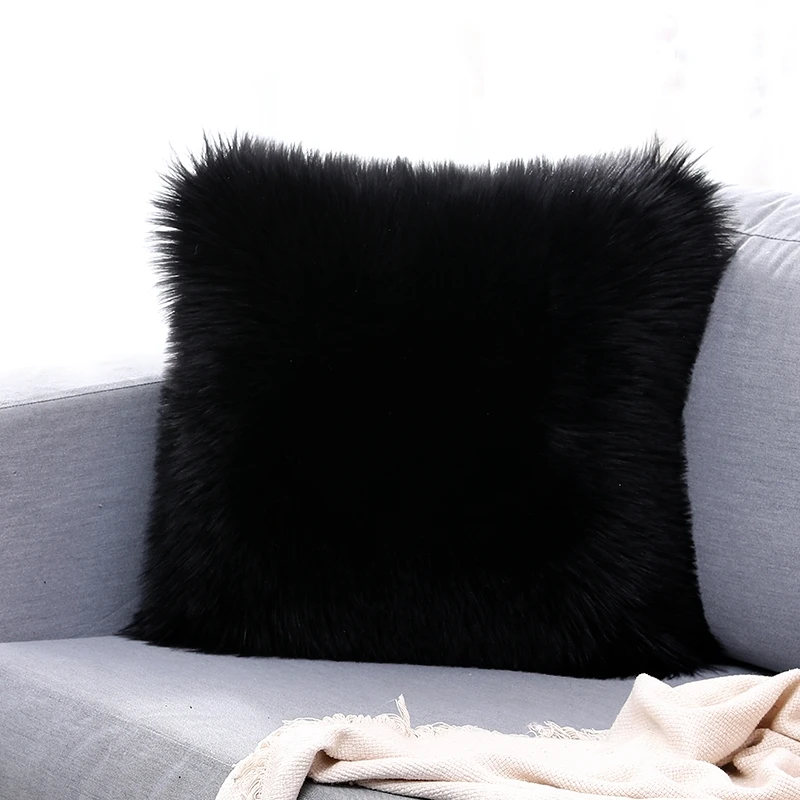 Роскошный чехол для подушки из искусственного меха, пушистая плюшевая наволочка для дивана, кровати, автомобиля, домашний декор 45*45 см - Цвет: Черный