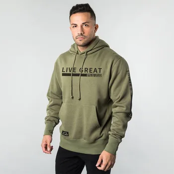 

2020 new plus velvet thick sweater men's solid color printed hooded jacket men's