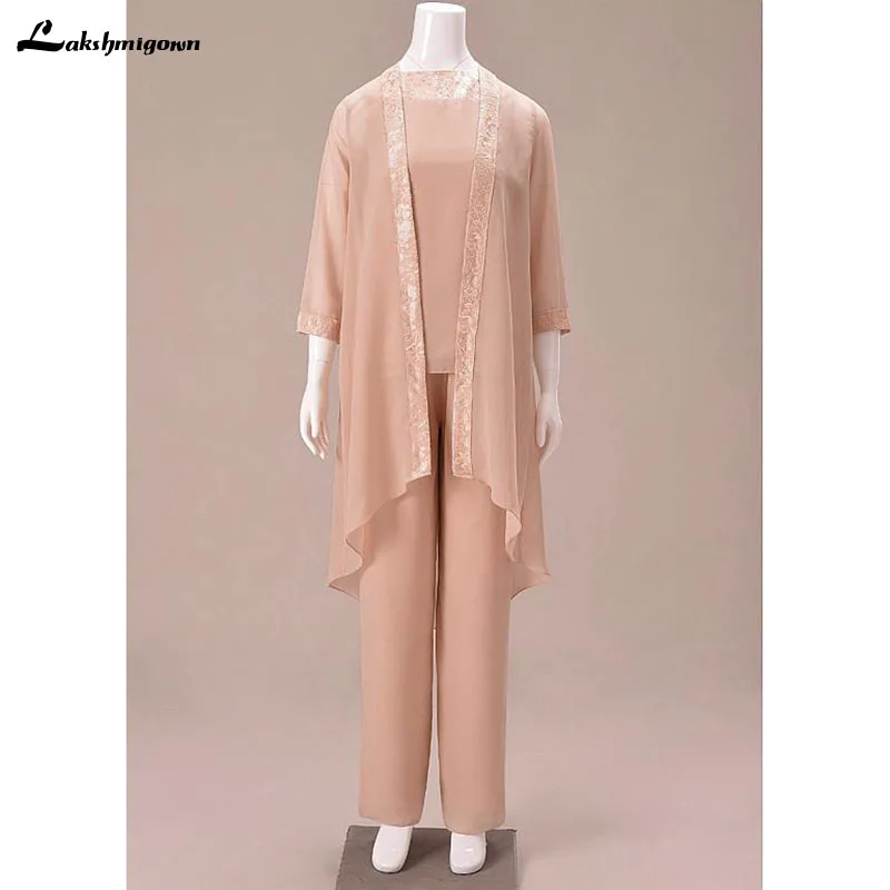 

robe de soirée de mariage Lace Mother Of Bridal Pant Suits with Long Sleeve Jacket Chiffon Formal Evening Gowns Custom Made 2022