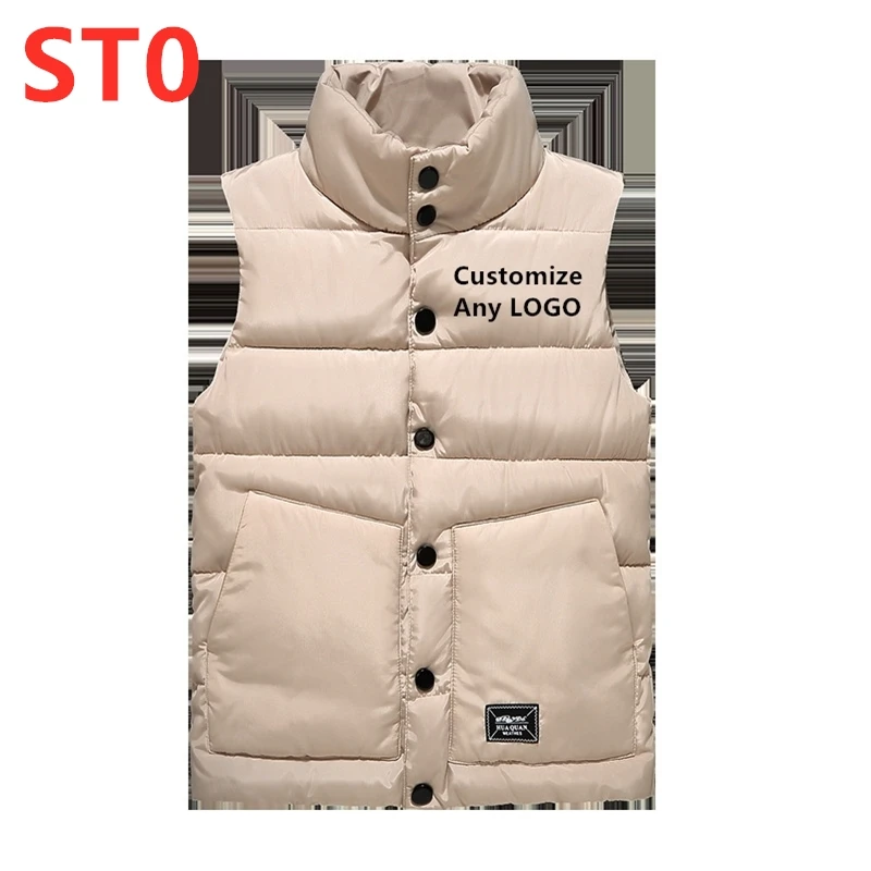 ST0 Мужской осенне-зимний теплый жилет в стиле хип-хоп, Модный повседневный жилет без рукавов, мужские удобные дикие аниме пуховики на белом утином пуху