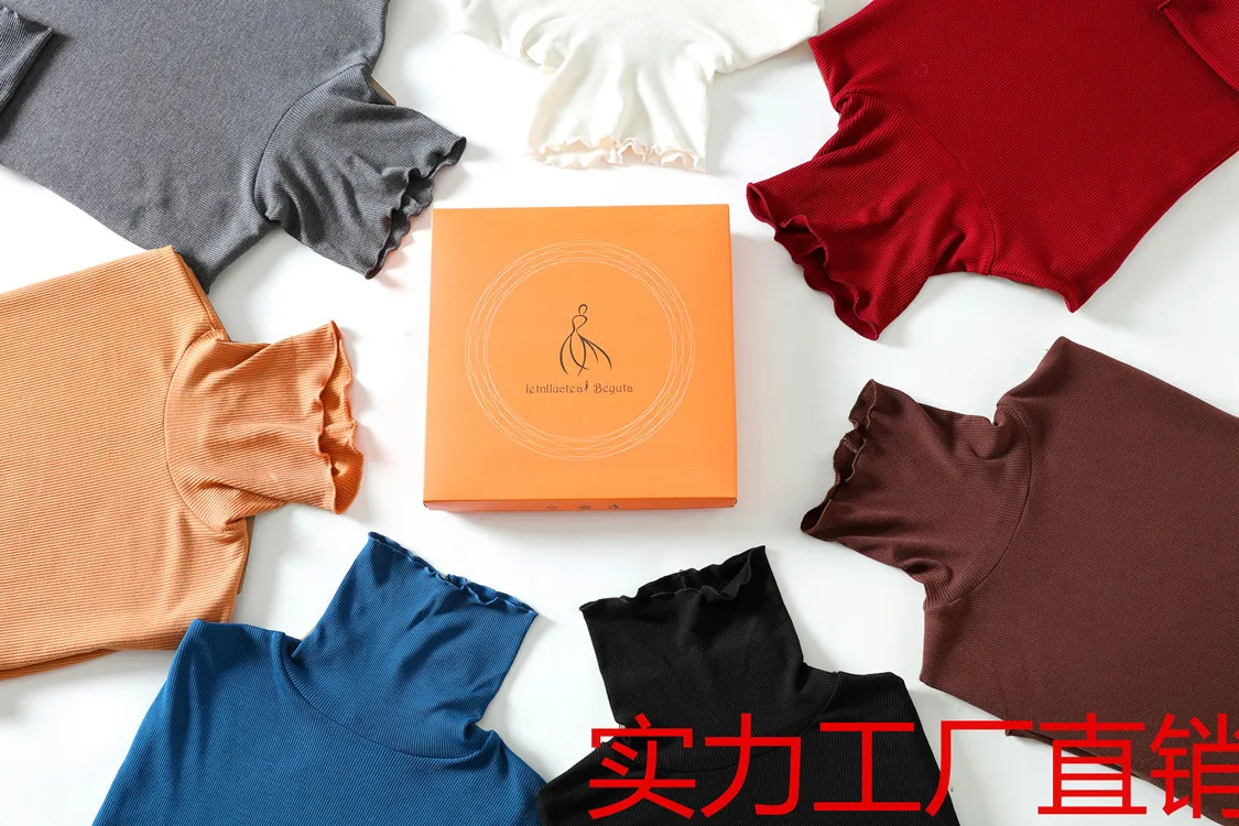 

2020 new silk heating thread Plush wooden ear edge bottoming shirt with slim Knitted Top in autumn and winter