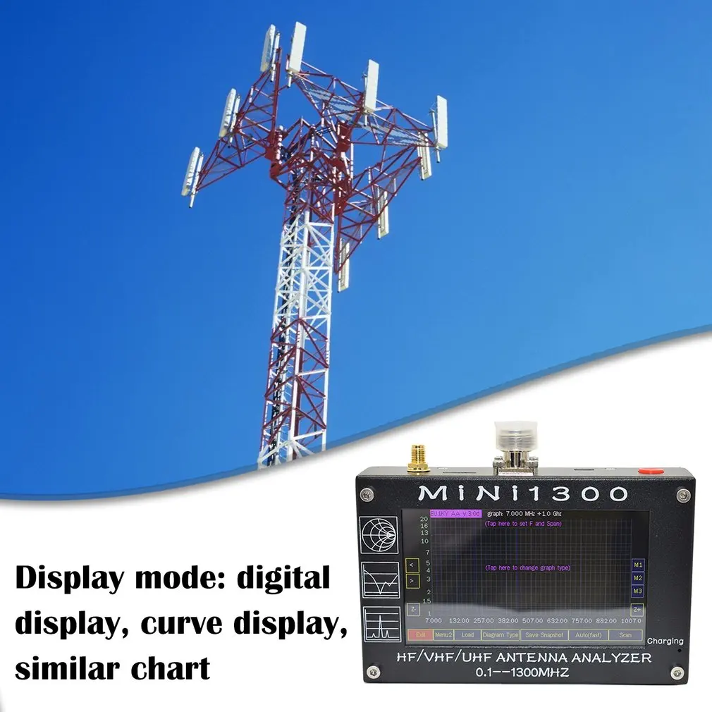 Mini1300 TFT lcd 0,1-1300 MHz HF VHF UHF ANT КСВ антенный анализатор внутренний измеритель заряда батареи обновление от MINI600