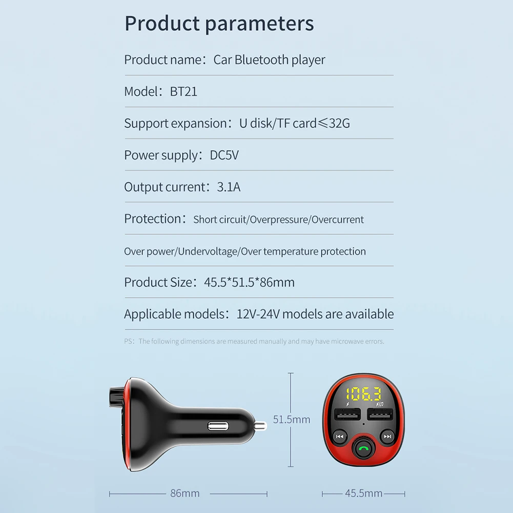 Автомобильное зарядное устройство с двумя зарядными портами usb 3.1A, автомобильное зарядное устройство, радио приемник, mp3-плеер, Bluetooth, fm-передатчик, автомобильный mp3-плеер
