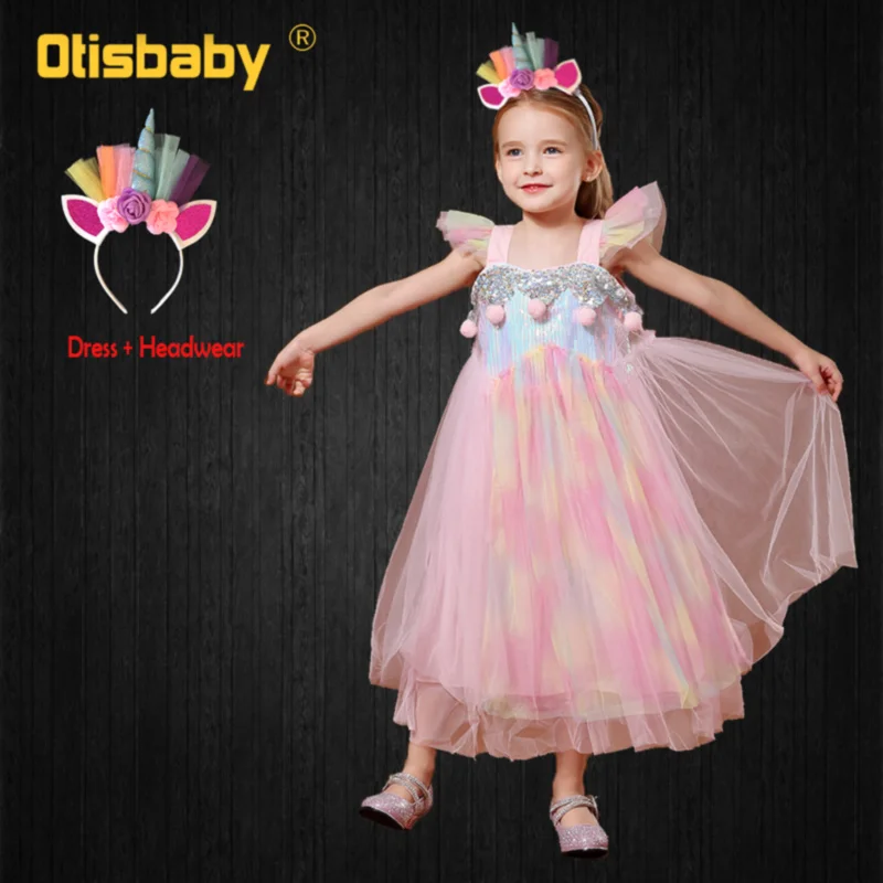 B Комплект из 3 предметов для девочек; Радужное платье с единорогом; Bebe; Розовая Одежда с лошадью; Детский костюм радужной пони на Хэллоуин; платье для дня рождения для маленьких девочек - Цвет: B
