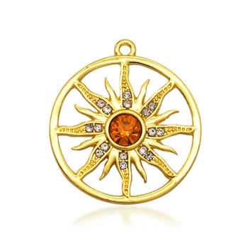 

5pcs/lot Fabulous 22mm CZ Rhinestone Sun Charm Pendant Wholesale Necklace Making Pendants Top Quality
