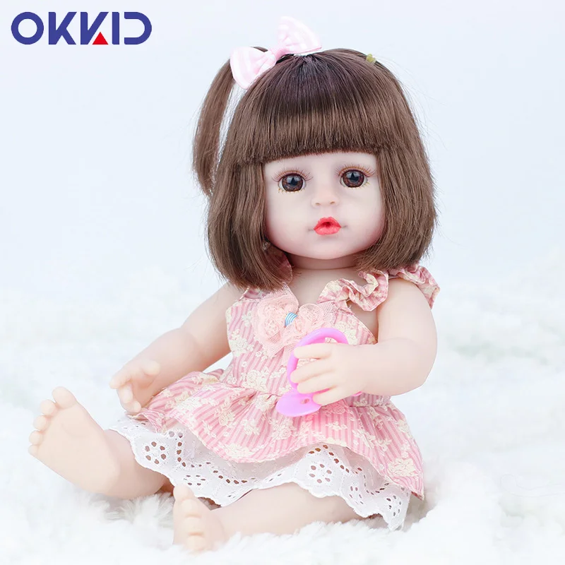OKKID 38 см силиконовая кукла Реборн игрушки для девочек Реалистичная мягкая можно