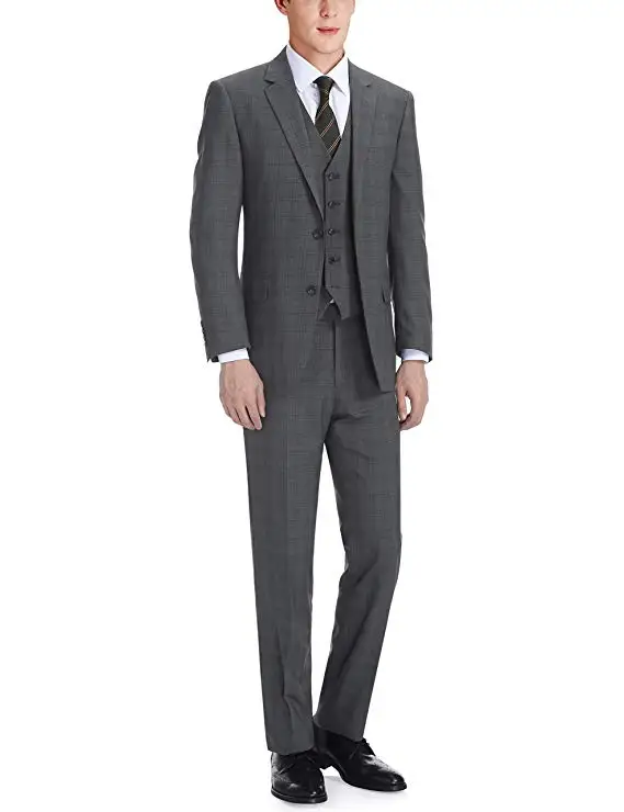 

2019 Tailor-made Suit Men's Classic Fit & Slim Fit 2 Button 3 Piece Single Breasted Plaid Business wedding Suits Groomsmen terno