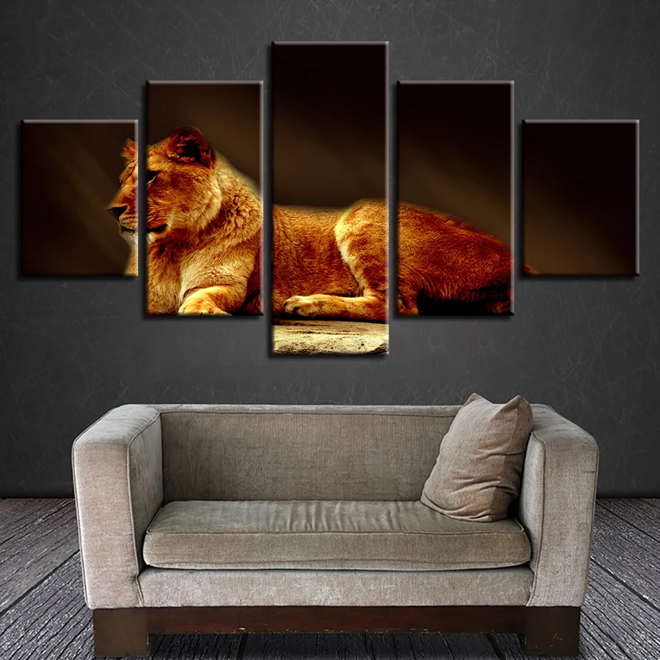 

Framework HD Printed Modern Living Room Canvas 5 Panel Animal Lion Painting Wall Art Poster Home Decoration Modular Pictures