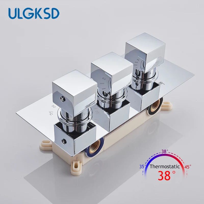 Thermostatic 3 วิธี Chrome ห้องน้ําฝักบัววาล์วอุณหภูมิควบคุม Triple จับทองเหลือง Outlet TAP ตลับหมึก 1
