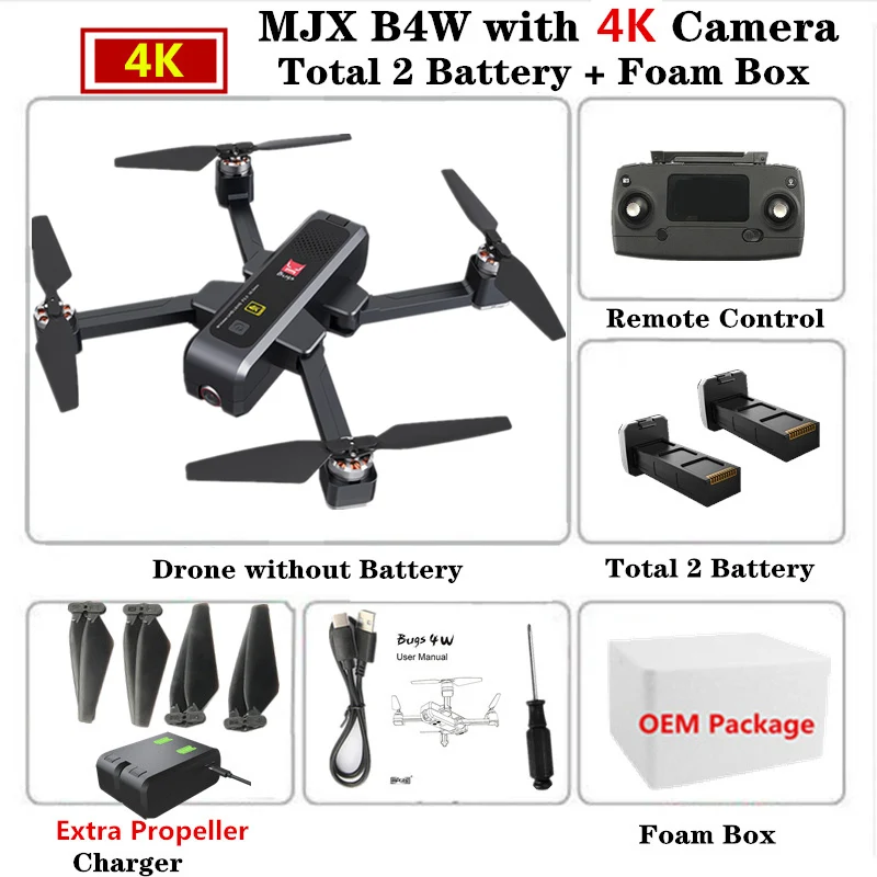Black 2B Foam Box MJX B4W RC Drone GPS Drones with 5G WiFi 4K HD Camera Anti-Shake SD card GPS Optical Flow Follow Brushless Quadcopter VS X12 F11 - Цвет: Black 2B Foam Box
