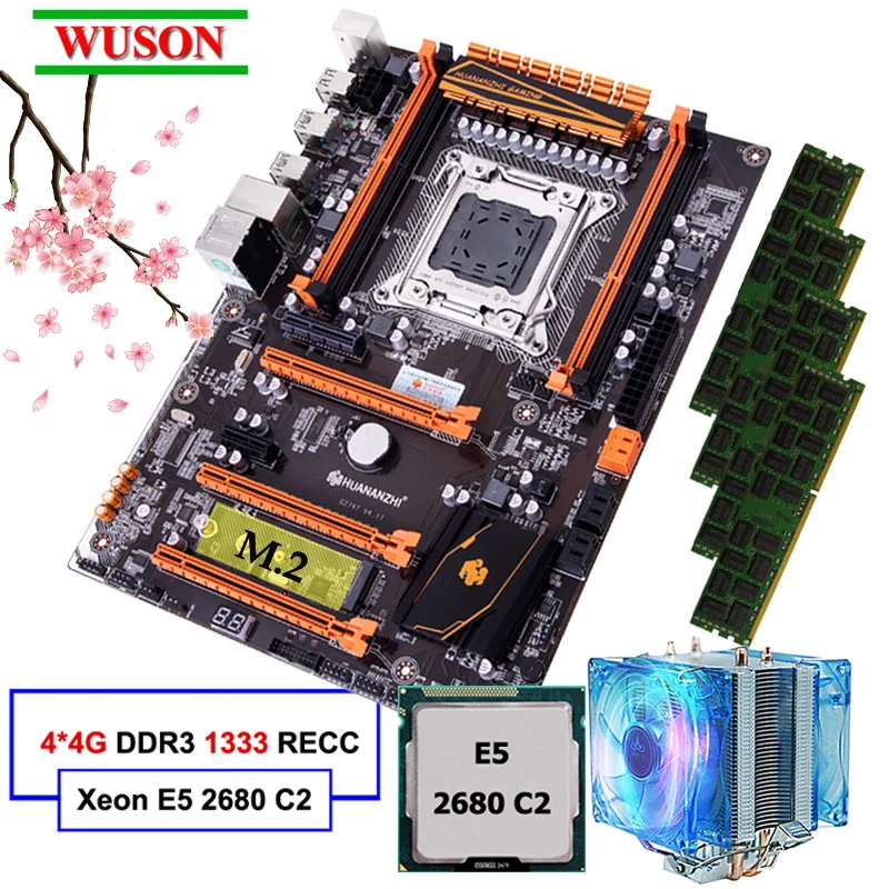 Best Price New arrival HUANANZHI deluxe discount X79 gaming motherboard with M.2 slot CPU Intel Xeon E5 2680 C2 2.7GHz RAM 16G(4*4G) RECC