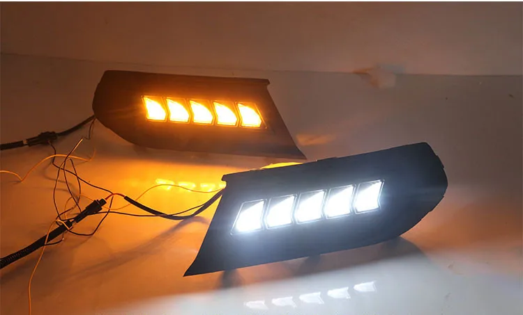 EOsuns led drl дневные ходовые огни для Ford escort с динамическим движущимся желтым сигналом поворота