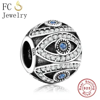 

FC Jewelry Fit Original Brand Charm Bracelet 925 Silver Turkish Blue Evil Eye Zircon Reflexion Bead Watchfull Making Berloque