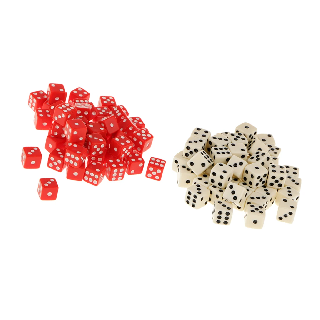 100x Dotted Six Sided D6 Dice Set 12mm Acrylic for Dungeons and Dragons Game