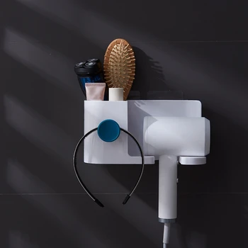 

Hair Dryer Rack Comb Holder Multifunctional Bathroom Storage Organizer Self-Adhesive Wall Mounted Stand for Home
