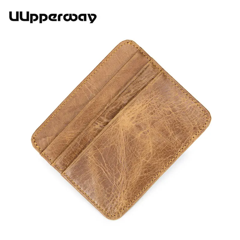

Uupperway small wallet card holder men women vintage cow leather bank card package coin money bag yellow brown mini wallet 2019