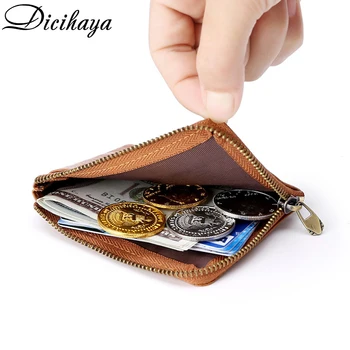 

Vintage Crazy Horse Leather Men's Coin Purse Genuine Leather Zipper Coin Wallet Retro Key Holder Small Money Bag Card holder