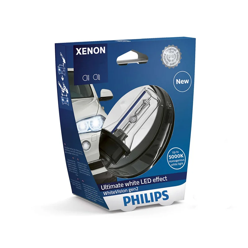 D1S-1 pieces Автомобильные лампы Philips D1S D2R D2S D3S Xenon WhiteVision второго поколения обладают насыщенным белым светом(5000K - Emitting Color: D1S-1 pieces