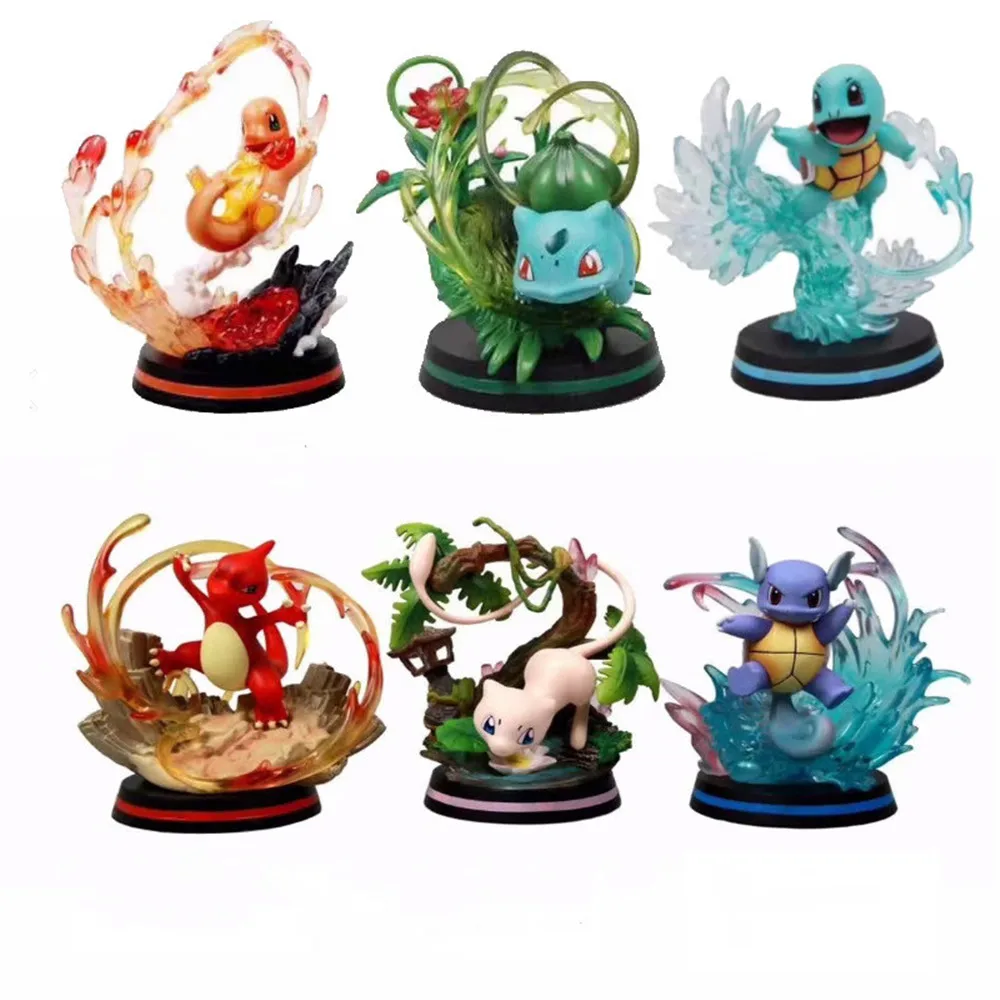 Pokemon Squirtle Charmander Bulbasaur Scene PVC Anime Figures Mewtwo Mewtu Wartortle Monster Cute Toys Action Figma Pokemon Doll