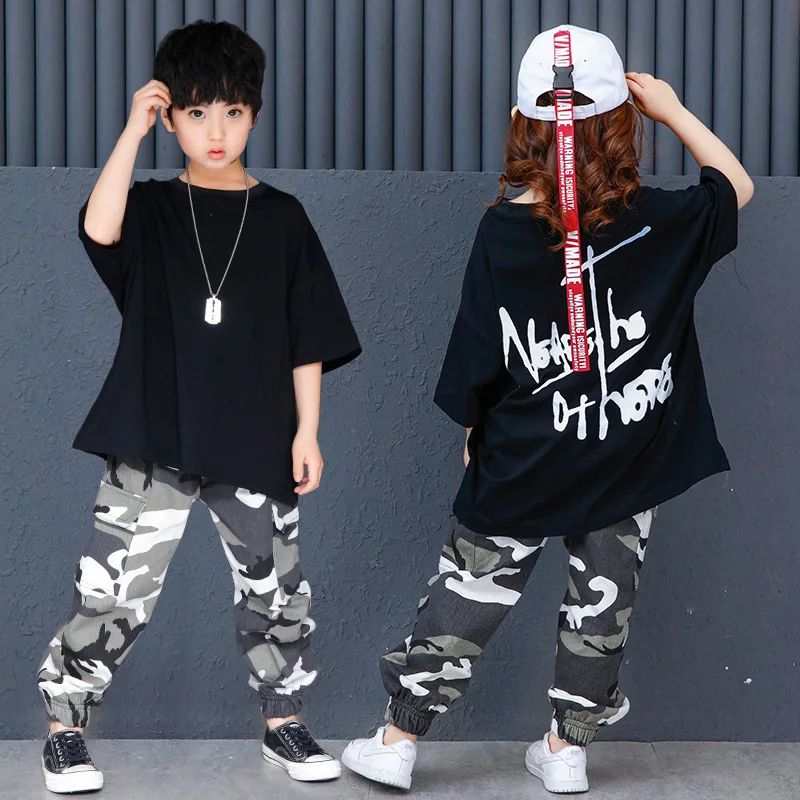 

New Style Men And Women Child Street Dance Clothing Fashion Loose-Fit Black T Camouflage Pants Children Hiphop Children Hip Hop
