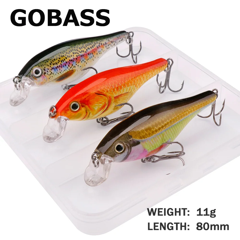 GOBASS 3 stücke 80mm 11g Jerkbait Angeln Schwimmende Minnow Köder Bass Wobbler Für Trolling Harte Künstliche Köder Crankbait Tackle kit