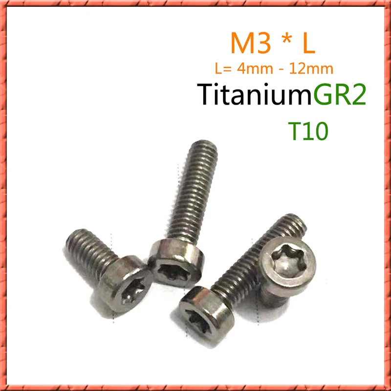 

50pcs/lot M3 T10 American pure titanium GR2 screws Cylindrical head plum groove screw ISO14580 Ti Torx grooved screw M3x4/5/6-12