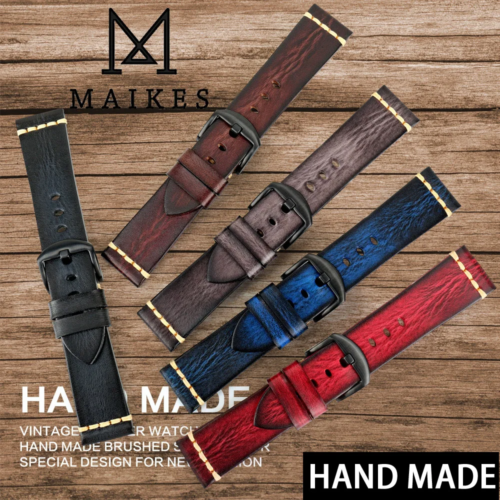 MAIKES ремешок для часов ручной работы 20 мм 21 мм 22 мм 23 мм 24 мм кожаный ремешок для часов Panerai Omega