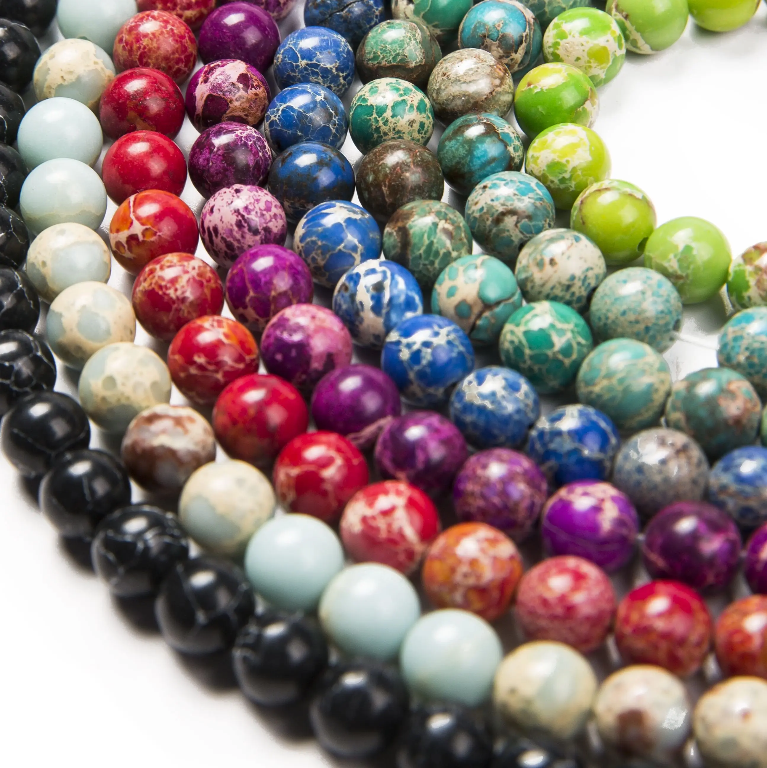 

Assorted Natural Regalite Round Sea Sediment Jasper Loose Full Strand Imperial Impression Stone Beads for DIY Jewelry Making 15"