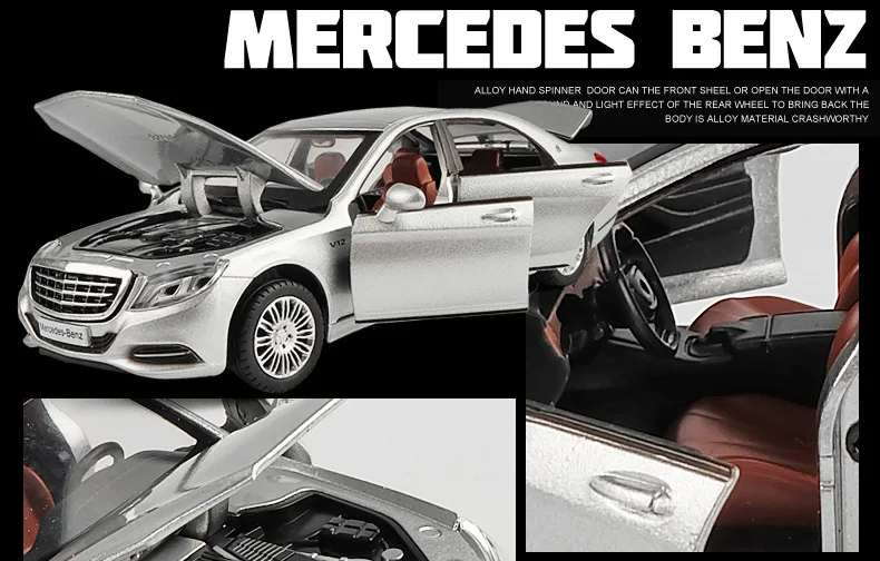 1/32 Maybach S600 литые под давлением металлические модели автомобилей, игрушечный автомобиль с имитацией, светильник с музыкой, 6 дверей, можно открыть, подарки для детей