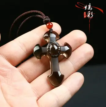 

Natural Obsidian Cross Pendant Jadeite Ice Amulet Pendant for Men and Women