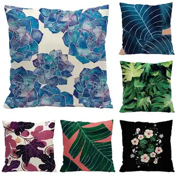 

Green Leaf Plant Pillowcase Cotton Linen Printed Pillow for Home Office Sofa Decor Throw Covers Case