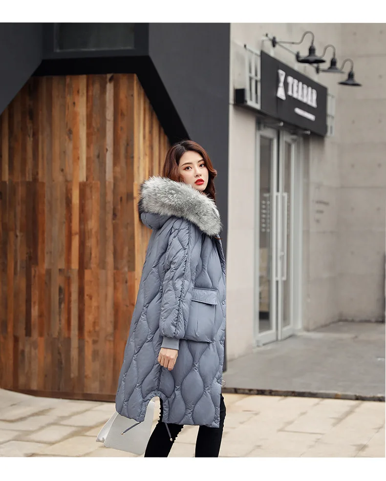 New Style down Jacket WOMEN'S Dress Fashion Winter Fashion Korean-style Mid-length White Duck down over-the-Knee Loose-Fit