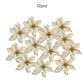 

12Pcs Glitter Artificial Flower Christmas Wreath Tree Decor Xmas Gift Wedding Decoration Garlands Scrapbook Craft Flower