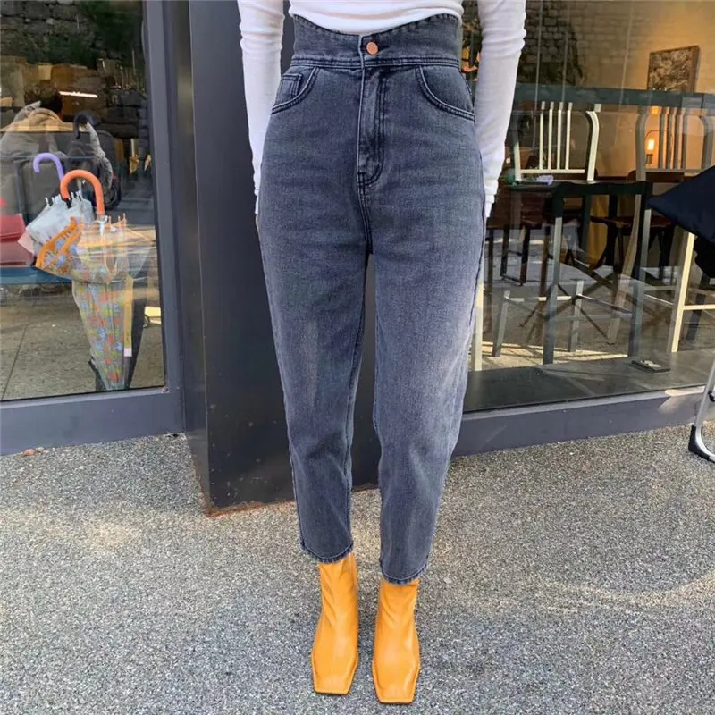 HziriP Black High Quality Jeans Denim Ankle-Length Pants 2020 Bud-Waist Solid Waist Streetwear Woman Casual Straight | Женская одежда