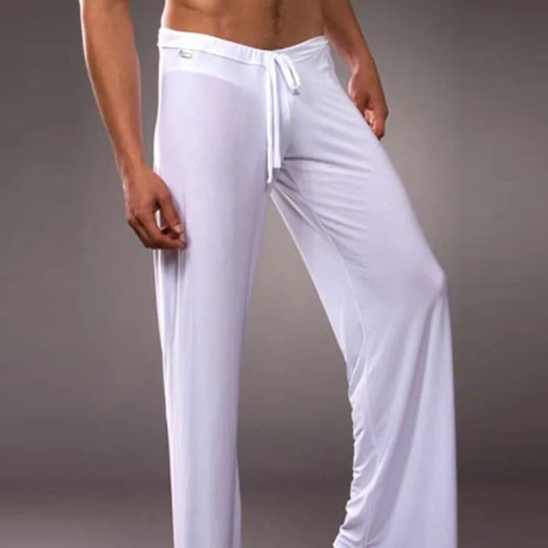 Sexy Men's Mesh Sleep Pants Gauze Traceless Bottoms Yoga Ice Silk Thin Plus Size Breathable Transparent Household | Мужская одежда