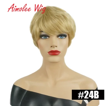 

5"x4" Mono Short Straight Wig Human Hair Blend Wigs For Women Natural Wigs 130% Density Synthetic Hair Wig With Bangs Party Work