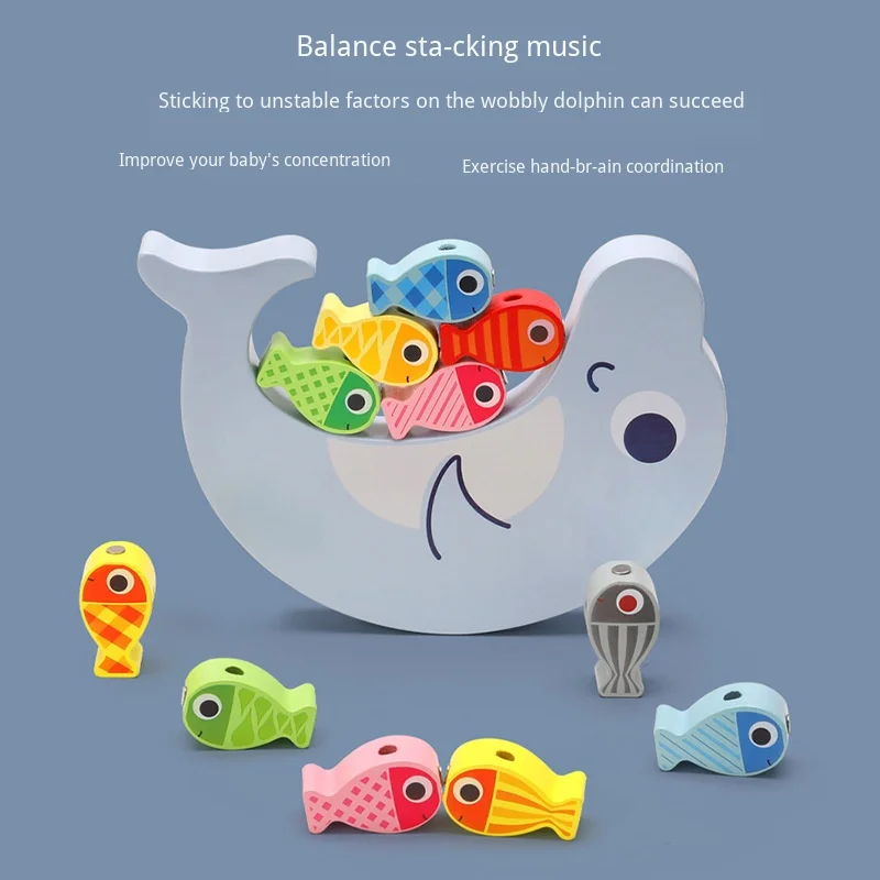 Children's wooden toy bucket three-in-one fishing game beaded balance game puzzle children building blocks toys wholesale