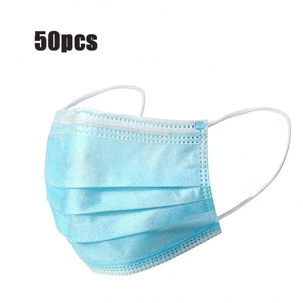 

50Pcs Disposable Mouth Face Masks 3-layer Respirator Protection Mask Dust-Proof Personal Protective Respirator Kids Adult