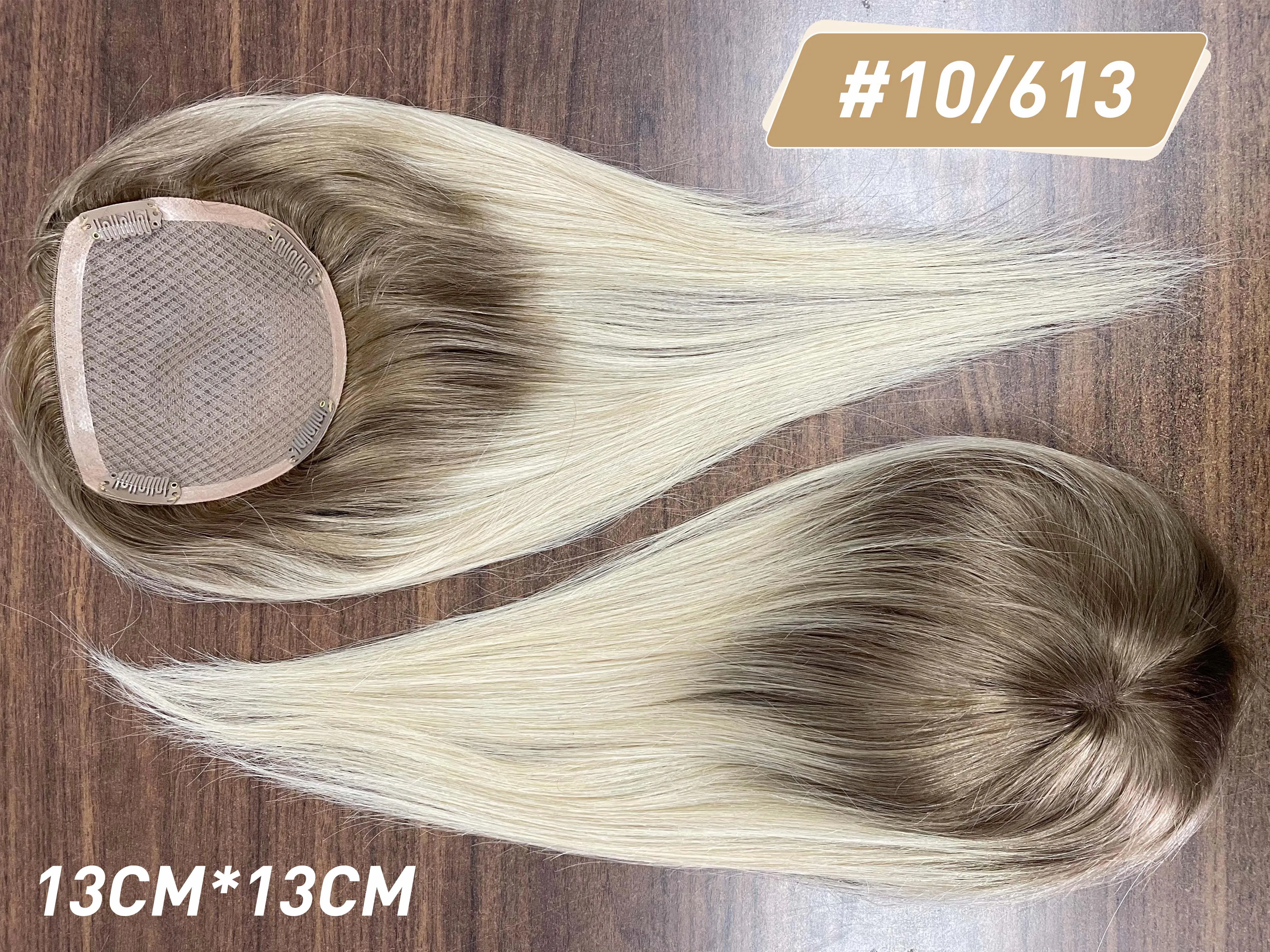 Peça com Clipes Base para a Mulher Completo Brilho Cabelo Topper Ombre 13*13cm Máquina Naturalmente Confortável 100% Coroa Respirável Mono 16 Apliques e perucas