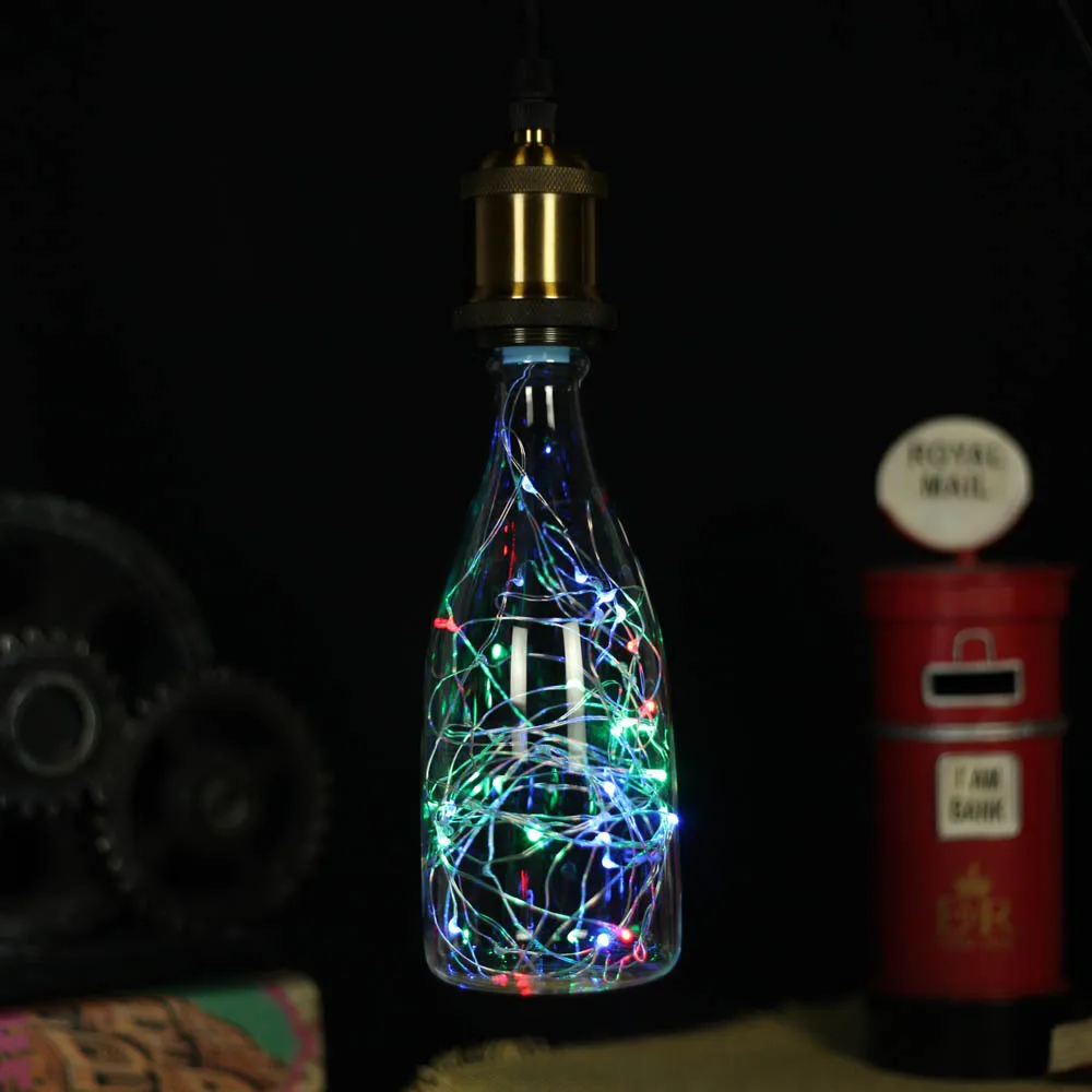 Wine Bottle Copper Lamp RGB Color Flash LED Antique Lamp Drift Bottles Color Stars Edison Bulb