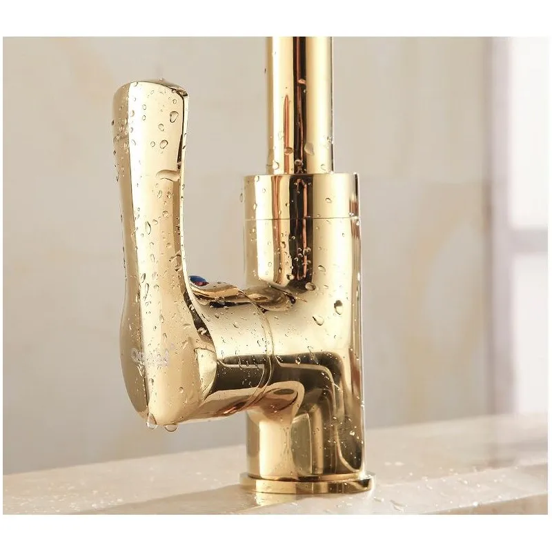 Золотые смесители для кухни Золотая Одноручная кухонная кран с одним отверстием поворотный градусный смеситель для воды смеситель