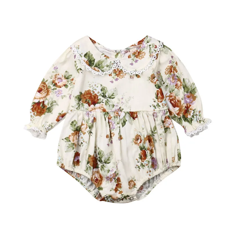 2019 Lace Floral Rompers Dresses Sister Family Matching Outfits Long Sleeve Peter pan Collar Clothes | Мать и ребенок