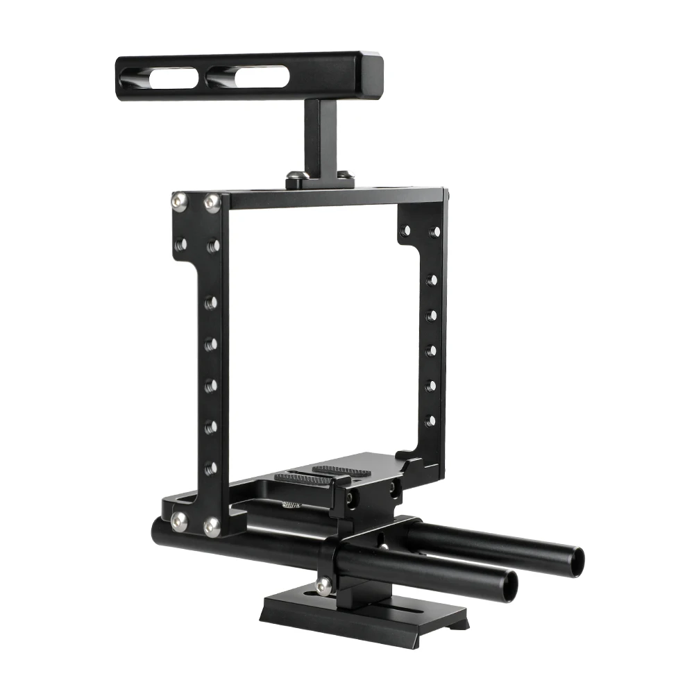

HDRIG Universal Camera Cage Rig With Double Rod Setup Top Handle 15mm Rod NATO Rail Quick Release Baseplate for Camera
